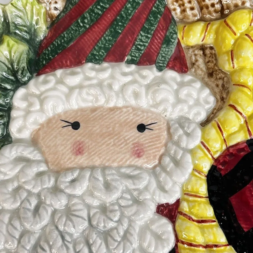 Fitz & Floyd Christmas Santa Claus Plate Canape Appetizer Dish Decor Bag of Toys